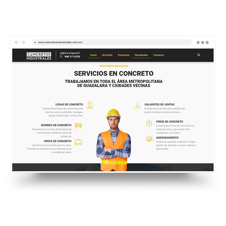 Sitio web, página web para mostrar servicios industriales. Concretos industriales Guadalajara